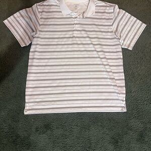 George White and Gray Striped Polo Shirt